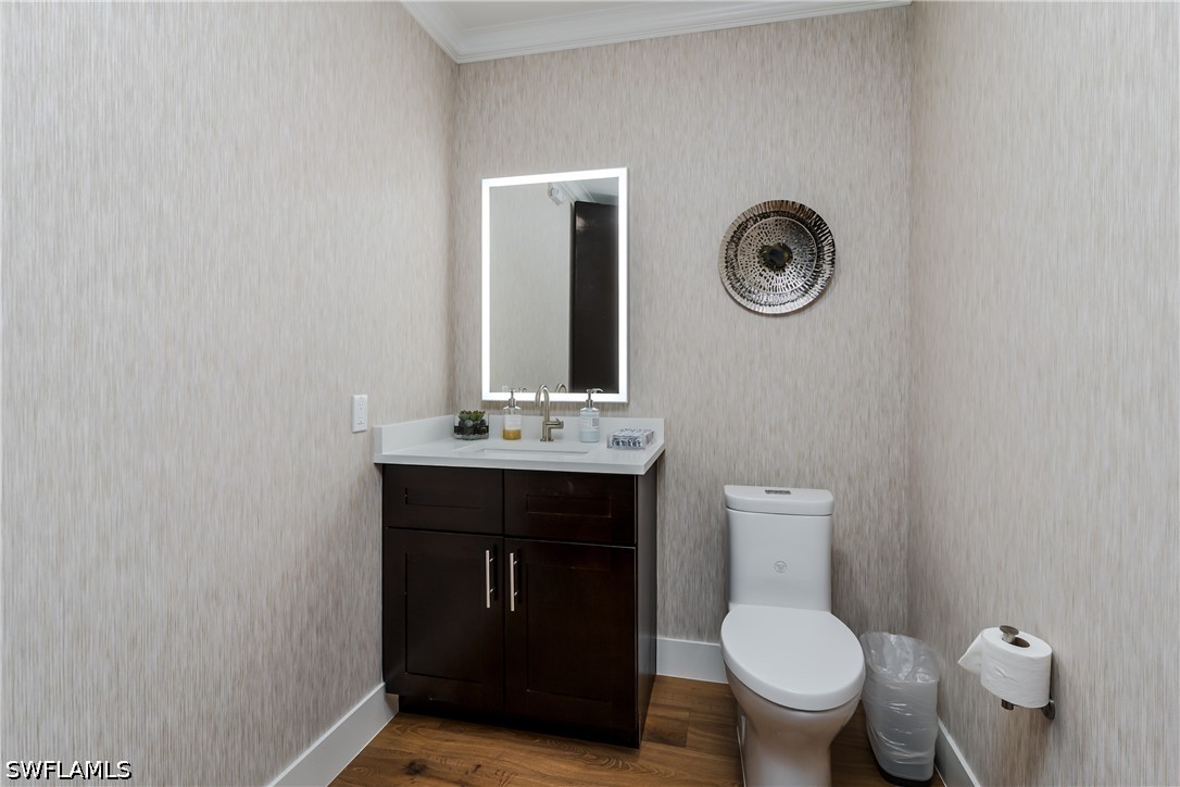 Designer powder room with quartz vanity